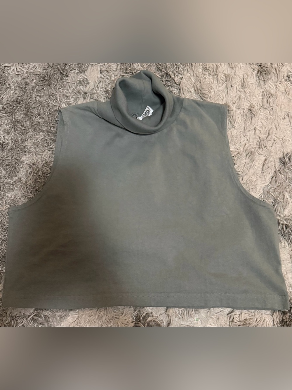 Los Angeles Apparel Dark Green Crop Sleeveless Turtleneck in Medium